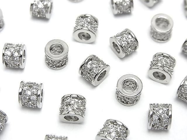 Metal Rondelle 7x7x6mm Silver (with CZ) 2pcs