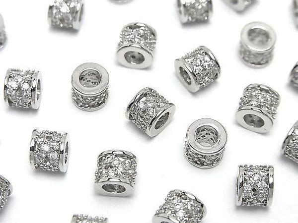 Metal Rondelle 7x7x6mm Silver (with CZ) 2pcs