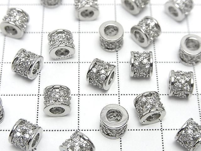 Metal Rondelle 7x7x6mm Silver (with CZ) 2pcs