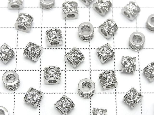 Metal Rondelle 7x7x6mm Silver (with CZ) 2pcs