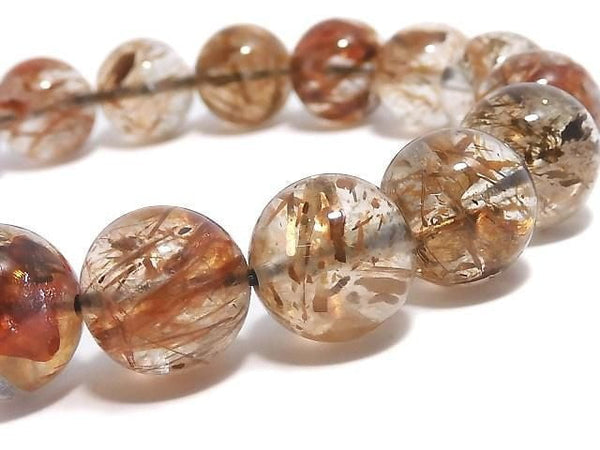 [Video][One of a kind] Foliated Mica in Quartz AAA Round 10.5mm Bracelet NO.217
