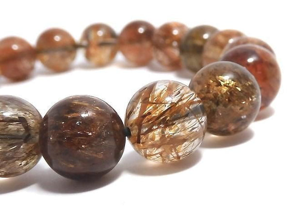 [Video][One of a kind] Foliated Mica in Quartz AAA Round 10.5mm Bracelet NO.218