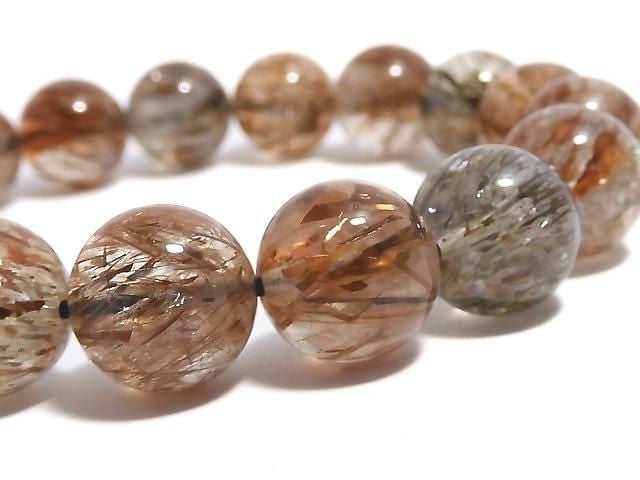 [Video][One of a kind] Foliated Mica in Quartz AAA Round 10.5mm Bracelet NO.220