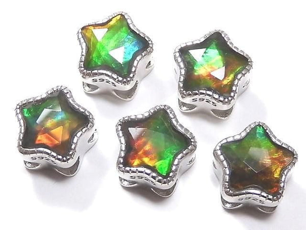 [Video] High Quality Ammolite AAA Bezel Setting with Star Motif Through Type 9mm Silver 925 1pc