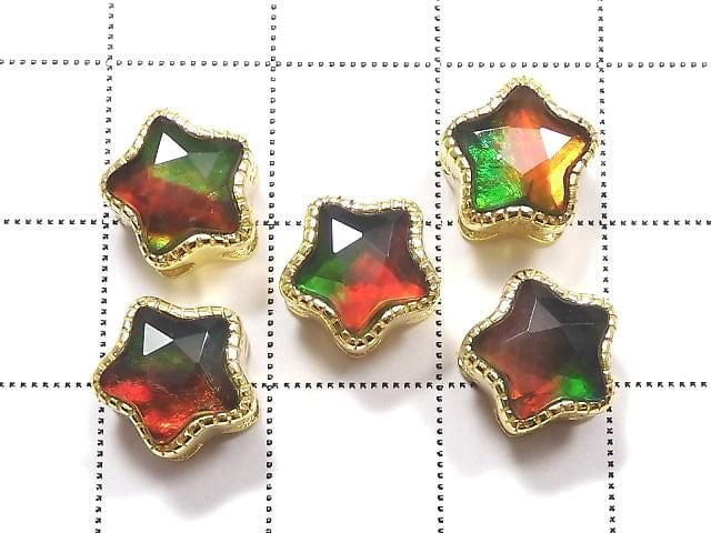 [Video] High Quality Ammolite AAA Bezel Setting Star Motif Through Type 9mm 18KGP 1pc