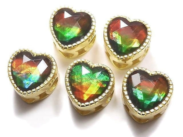 [Video] High Quality Ammolite AAA Bezel Setting Heart Motif Through Type 9.5x9.8mm 18KGP 1pc