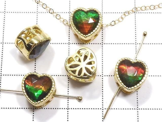 [Video] High Quality Ammolite AAA Bezel Setting Heart Motif Through Type 9.5x9.8mm 18KGP 1pc