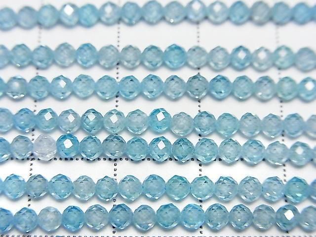 [Video] High Quality! Cubic Zirconia AAA Faceted Round 3mm [Blue] 1strand beads (approx. 15 inches/36 cm)