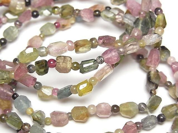 [Video] Multicolor Tourmaline AA Faceted Nugget & Round 3mm Bracelet