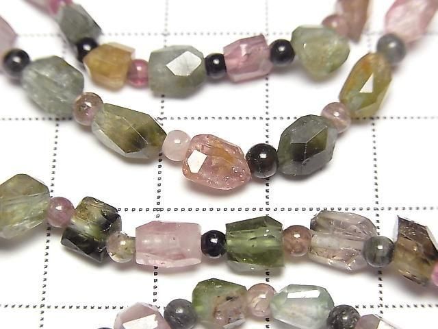 [Video] Multicolor Tourmaline AA Faceted Nugget & Round 3mm Bracelet