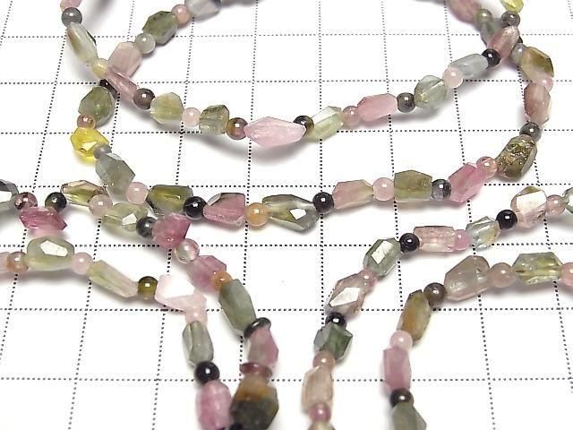 [Video] Multicolor Tourmaline AA Faceted Nugget & Round 3mm Bracelet