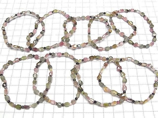 [Video] Multicolor Tourmaline AA Faceted Nugget & Round 3mm Bracelet