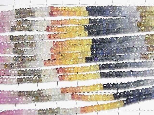 [Video] High Quality Multicolor Sapphire AAA- Faceted Button Rondelle Half or 1 Strand Beads (approx. 15 inches/38 cm)