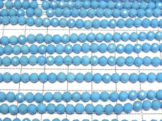 [Video] High Quality! Magnesite Turquoise 32Faceted Round 4mm 1strand beads (aprx.15inch/37cm)