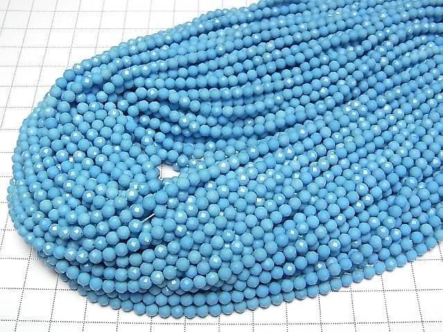 [Video] High Quality! Magnesite Turquoise 32Faceted Round 4mm 1strand beads (aprx.15inch/37cm)