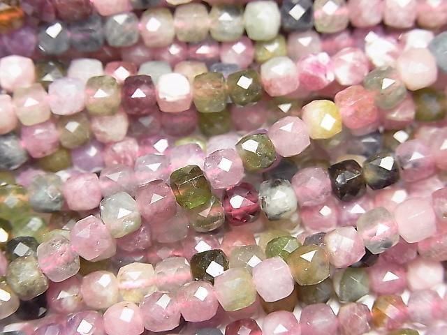 [Video] High Quality! Multicolor Tourmaline AA++ Cube Shape 4x4x4mm 1strand beads (approx. 14 inches/35 cm)