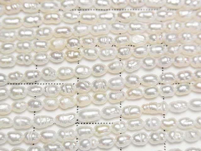 [Video] Fresh Water Pearl AA Wrinkle Rice 4x3x3mm White 1strand beads (approx. 14 inches/35 cm)