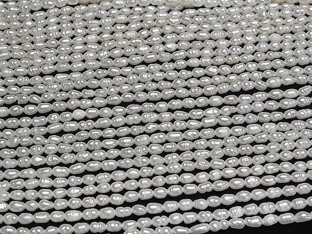 [Video] Fresh Water Pearl AA Wrinkle Rice 4x3x3mm White 1strand beads (approx. 14 inches/35 cm)