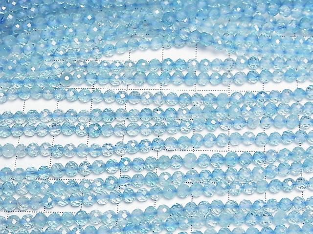 [Video] High Quality! Blue Topaz AA++ Faceted Round 4mm 1strand beads (approx. 15 inches/37 cm)