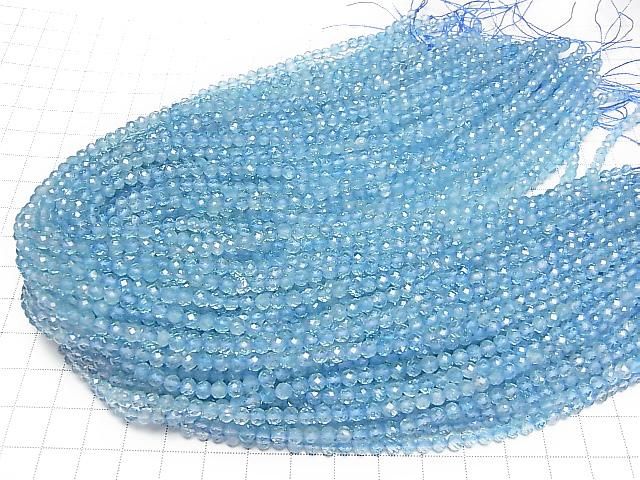 [Video] High Quality! Blue Topaz AA++ Faceted Round 4mm 1strand beads (approx. 15 inches/37 cm)