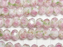 [Video] Lampwork Beads Faceted Button Rondelle 8x8x6mm Rose Pattern [Pink] Half or 1strand beads (approx. 11 inches/28 cm)