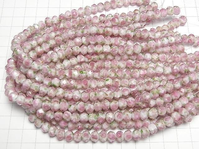 [Video] Lampwork Beads Faceted Button Rondelle 8x8x6mm Rose Pattern [Pink] Half or 1strand beads (approx. 11 inches/28 cm)