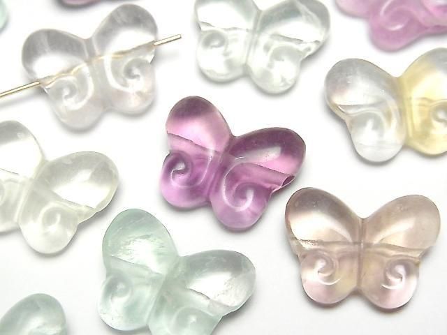[Video] Multicolor Fluorite AAA- Butterfly Motif 14x18mm [Horizontal hole] 5pcs