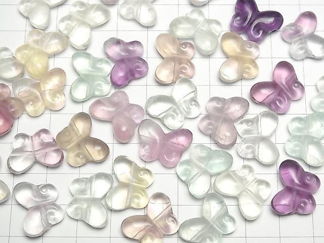 [Video] Multicolor Fluorite AAA- Butterfly Motif 14x18mm [Horizontal hole] 5pcs