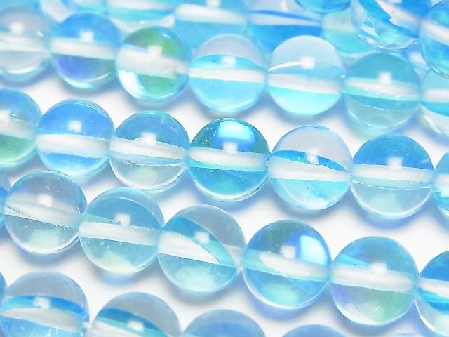 [Video] Aqua Blue Luna Flash Round 8mm 1strand beads (approx. 15 inches/36 cm)