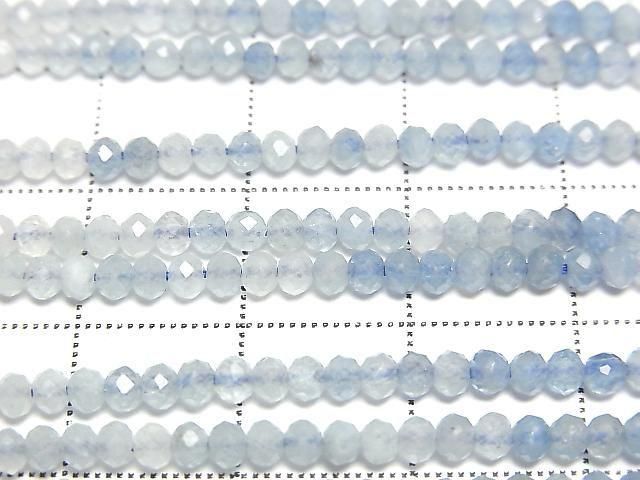 [Video]High Quality! Aquamarine AA+ Faceted Button Rondelle 3x3x2mm 1strand beads (aprx.15inch/37cm)