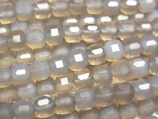 [Video] High Quality! Gray Onyx Cube Shape 5x5x5mm 1strand beads (approx. 15 inches/36 cm)