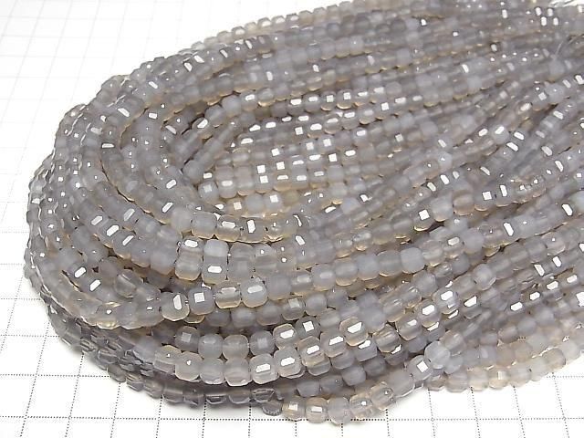 [Video] High Quality! Gray Onyx Cube Shape 5x5x5mm 1strand beads (approx. 15 inches/36 cm)