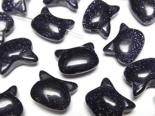 [Video] Blue Golden Sand Stone Cat Motif 10x12mm [Horizontal hole] 2pcs