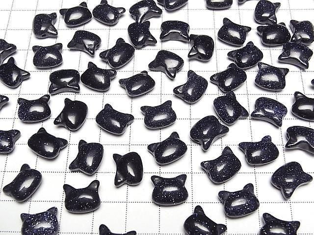 [Video] Blue Golden Sand Stone Cat Motif 10x12mm [Horizontal hole] 2pcs
