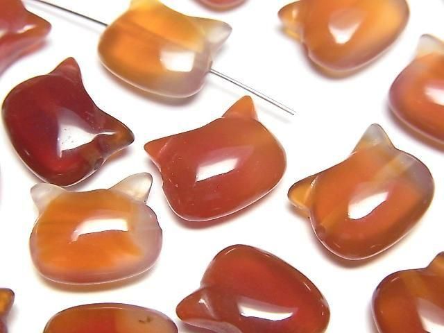 [Video] Red Agate Cat Motif 10x12mm [Horizontal hole] 2pcs
