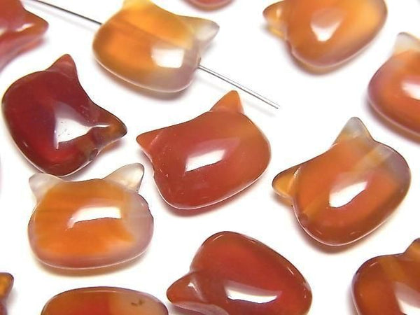 [Video] Red Agate Cat Motif 10x12mm [Horizontal hole] 2pcs