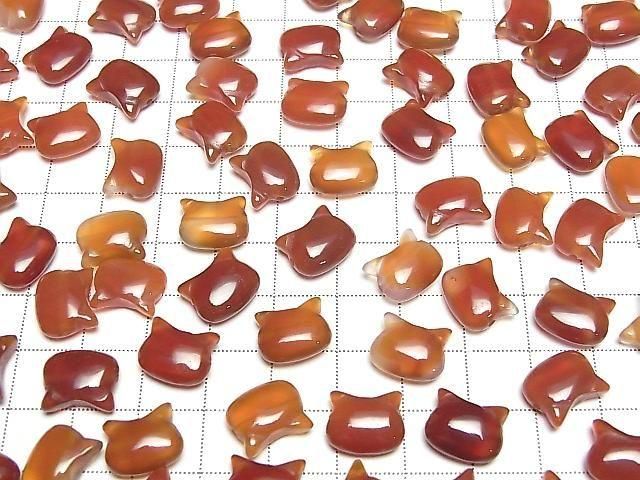 [Video] Red Agate Cat Motif 10x12mm [Horizontal hole] 2pcs