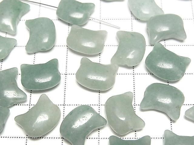 [Video] Green Aventurine Cat Motif 10x12mm [Horizontal hole] 3pcs