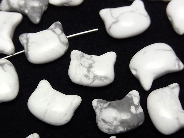 [Video] Howlite Magnesite Cat Motif 10x12mm [Horizontal hole] 3pcs