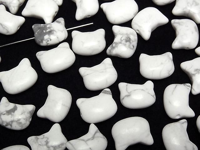 [Video] Howlite Magnesite Cat Motif 10x12mm [Horizontal hole] 3pcs