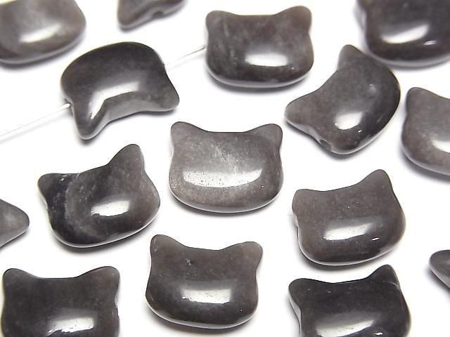 [Video] Silver Obsidian Cat Motif 10x12mm [Horizontal hole] 2pcs