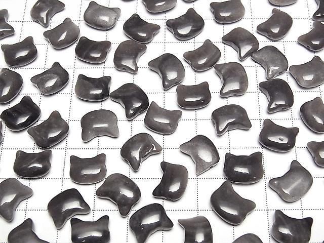 [Video] Silver Obsidian Cat Motif 10x12mm [Horizontal hole] 2pcs