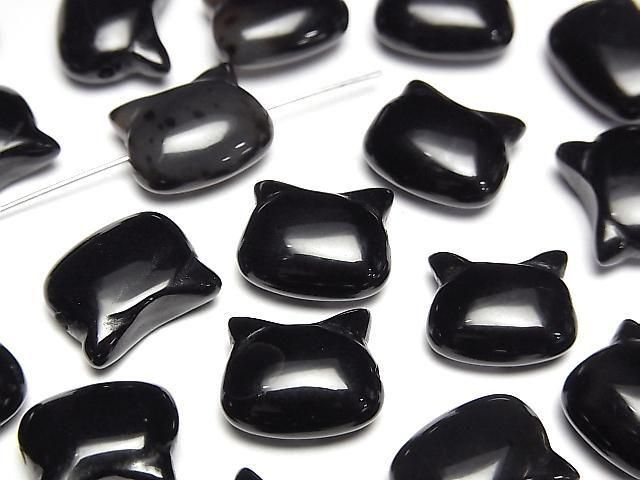 [Video] Onyx Cat Motif 10x12mm [Horizontal hole] 2pcs