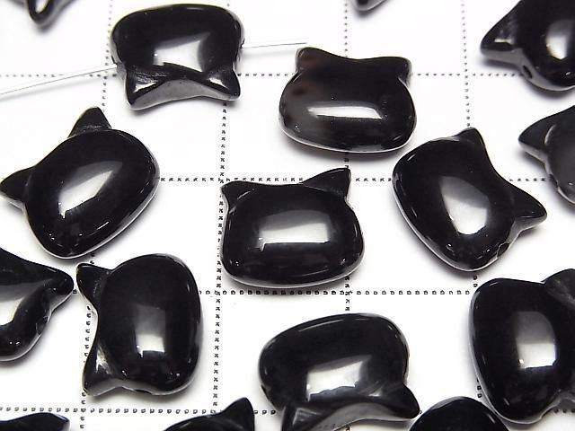 [Video] Onyx Cat Motif 10x12mm [Horizontal hole] 2pcs