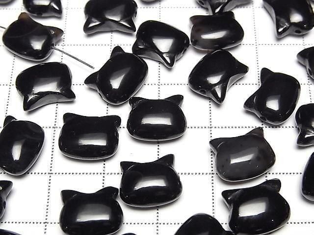 [Video] Onyx Cat Motif 10x12mm [Horizontal hole] 2pcs