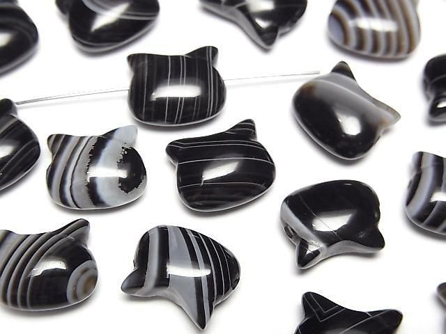 [Video] Striped Onyx Cat Motif 10x12mm [Horizontal hole] 2pcs
