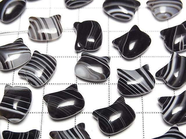[Video] Striped Onyx Cat Motif 10x12mm [Horizontal hole] 2pcs