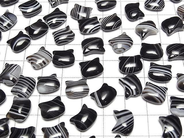 [Video] Striped Onyx Cat Motif 10x12mm [Horizontal hole] 2pcs