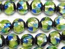 [Video] Lampwork Beads Round 8mm [Blue x Yellow] 1/4 or 1strand beads (approx. 15 inches/36 cm)