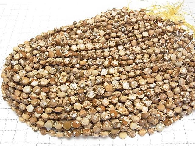 [Video] High Quality! Picture Jasper Faceted Coin 6x6x4mm 1strand beads (approx. 15 inches/37 cm)